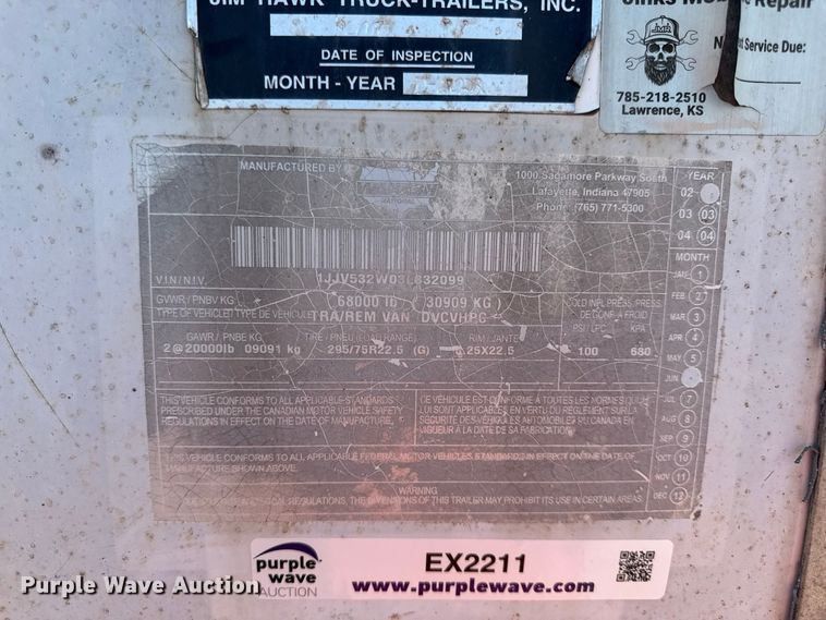 image for item EX2211 2003 Wabash dry van trailer