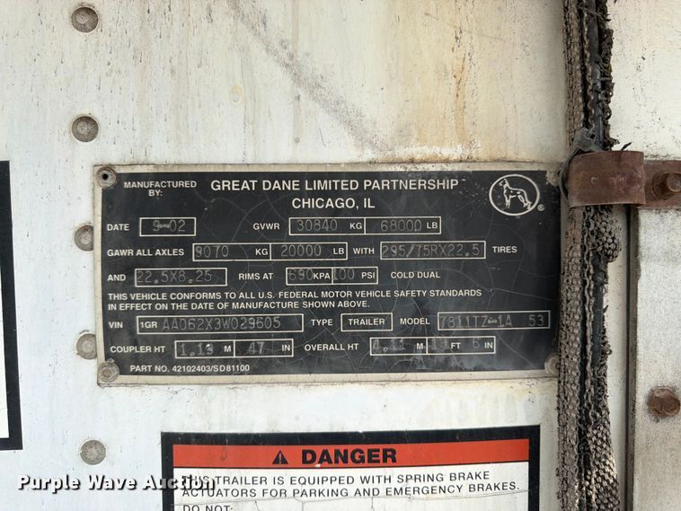 image for item FK3224 2003 Great Dane 7811TZ-1A refrigerated van trailer