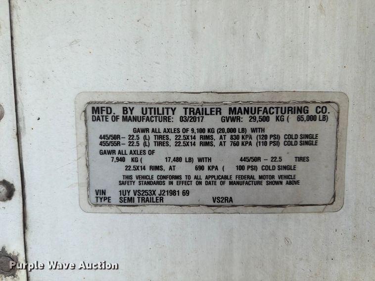 image for item FP4021 2018 Utility VS2RA refrigerated van trailer