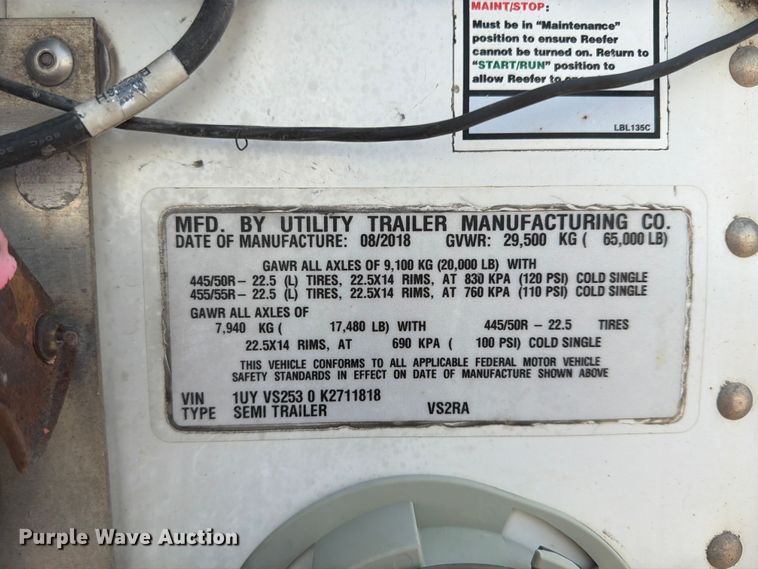 image for item FP4023 2019 Utility VS2RA refrigerated van trailer