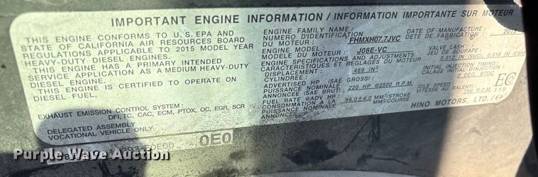 image for item YA1935 2016 Hino 268 box truck