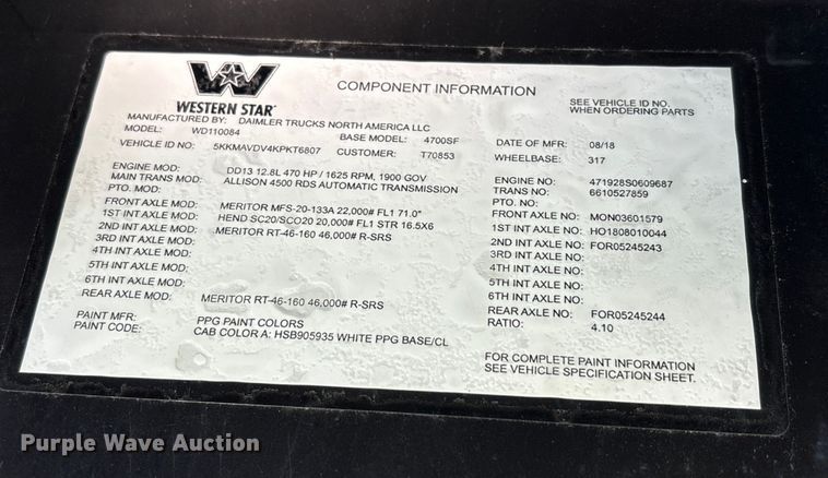 image for item YA2011 2019 Western Star 4700 crane truck