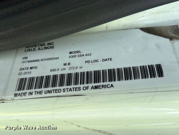 image for item YA3562 2016 International 4300  box truck
