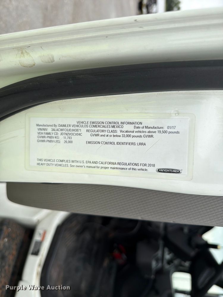 image for item YA3848 2018 Freightliner Business Class M2 box truck
