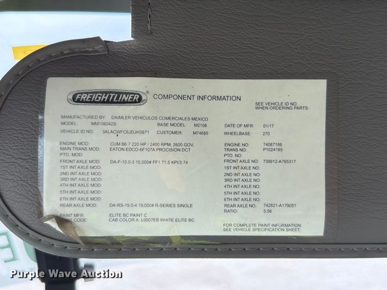 image for item YA3848 2018 Freightliner Business Class M2 box truck