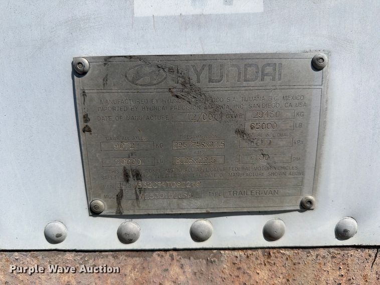 image for item YA4438 2001 Hyundai Translead VI2530152JSA dry van trailer