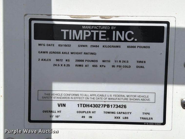 image for item YA4729 2023 Timpte Super Hopper grain trailer