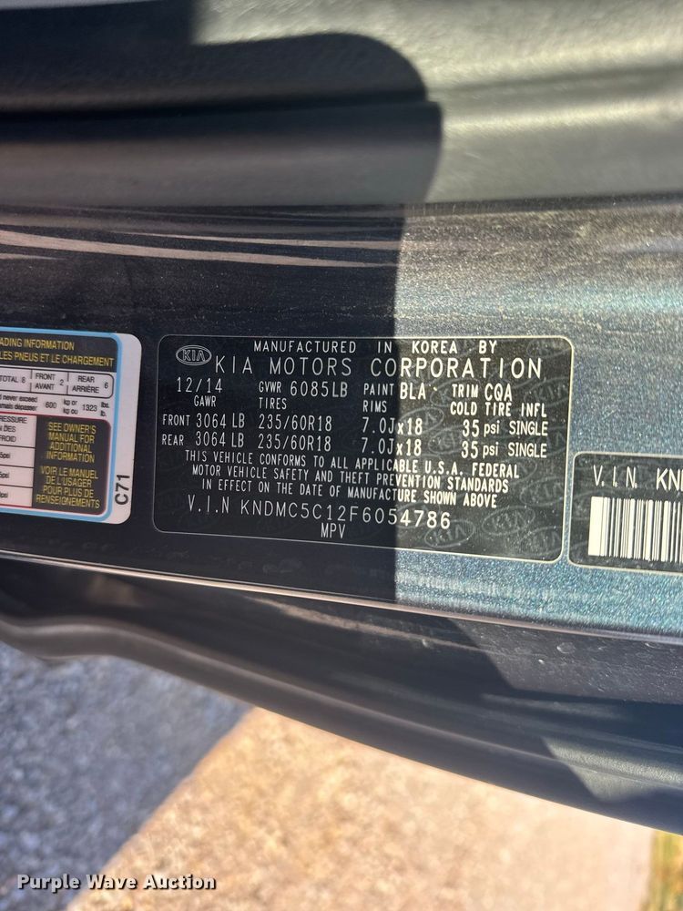 image for item DY3245 2015 Kia Sedona van