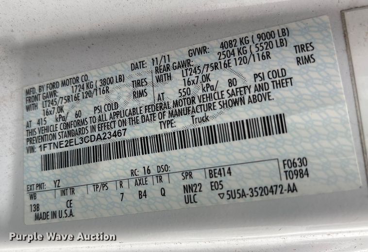 image for item EF1007 2012 Ford E250 van