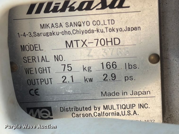 image for item EP7532 Multiquip-Mikasa MTX-70HD plate compactor