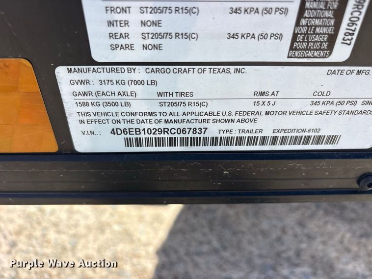 image for item ET0416 2024 Cargo Craft of Texas, Inc Expedition 6102  enclosed cargo trailer