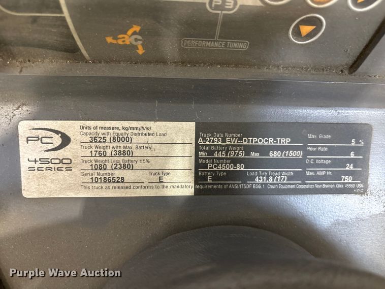 image for item EU0812 2020 Crown PC4500-80 pallet jack