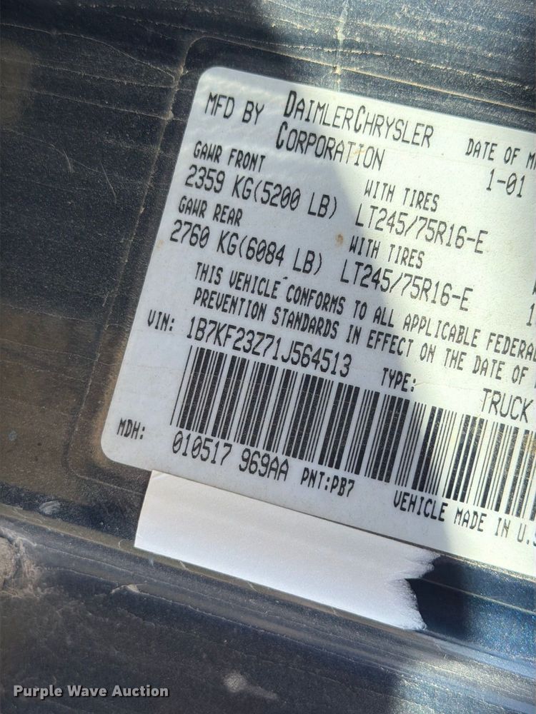 image for item EW2198 2001 Dodge Ram 2500 Ext. Cab pickup truck