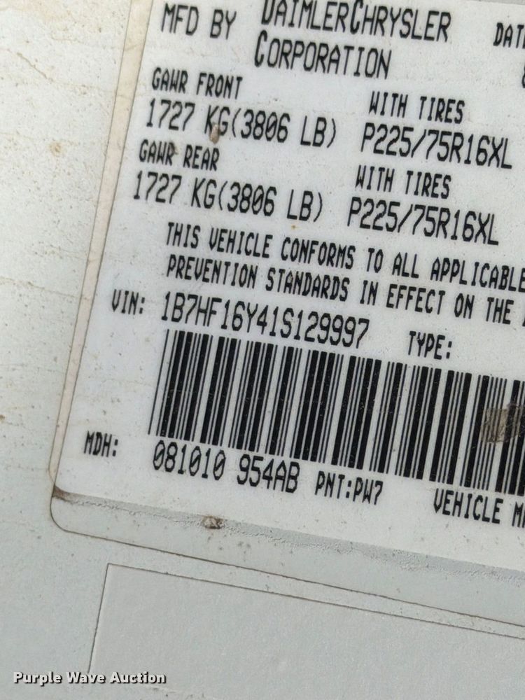 image for item EW2199 2001 Dodge Ram 1500 pickup truck