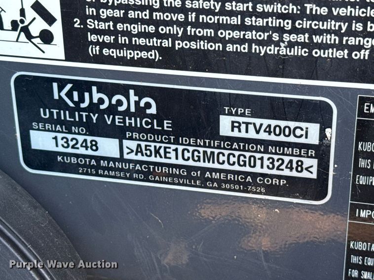 image for item EW4317 2012 Kubota RTV400Ci utility vehicle