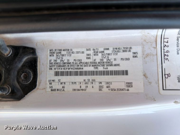image for item EW8656 2015 Ford F150 XL Ext. Cab pickup truck