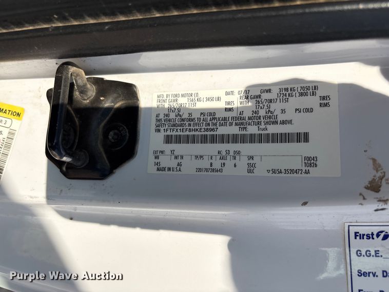 image for item EW8661 2017 Ford F150 XL Ext. Cab pickup truck