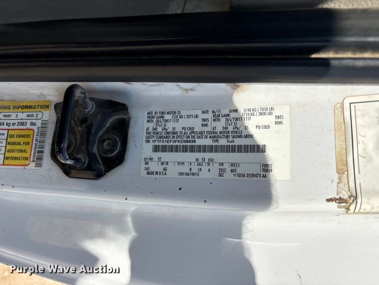 image for item EW8662 2015 Ford F150 XL Ext. Cab pickup truck