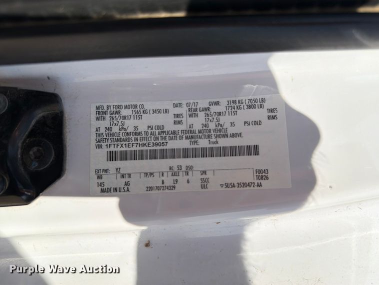 image for item EW8665 2017 Ford F150 XL Ext. Cab pickup truck