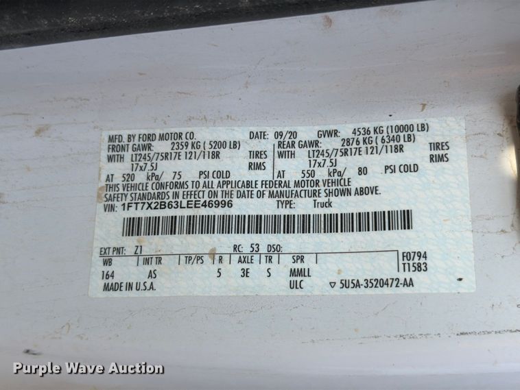 image for item EW8672 2020 Ford F250 Super Duty Ext. Cab pickup truck