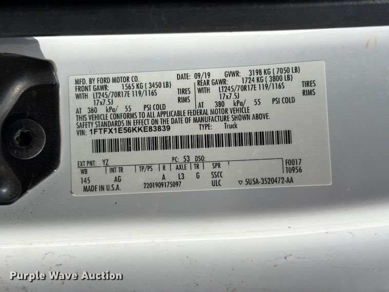 image for item EW8676 2019 Ford F150 Ext. Cab pickup truck