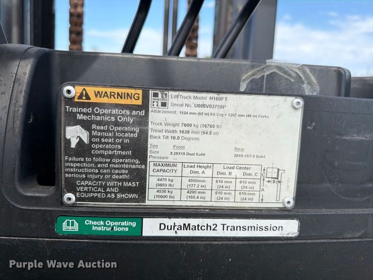 image for item FB5066 1993 Hyster 100 Fortis forklift