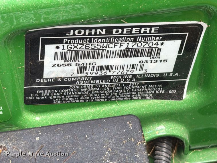 image for item FB5939 John Deere Z655 ZTR lawn mower