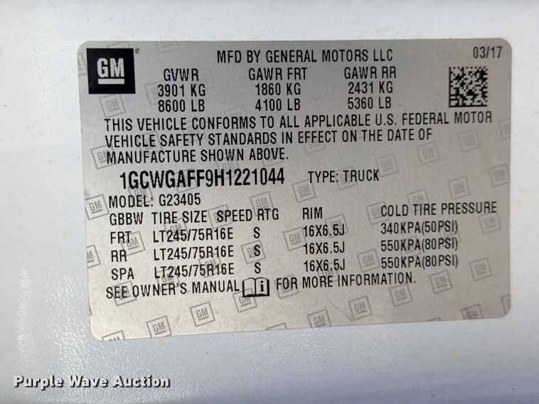 image for item FB8287 2017 Chevrolet Express 2500 van