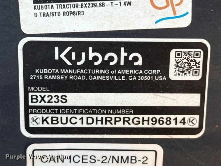image for item FC4206 2024 Kubota BX23S MFWD tractor