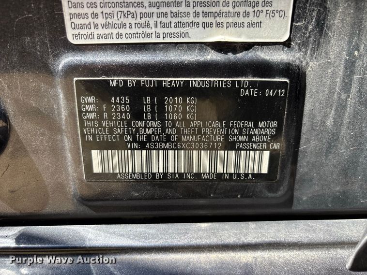 image for item FG0606 2012 Subaru  Legacy 