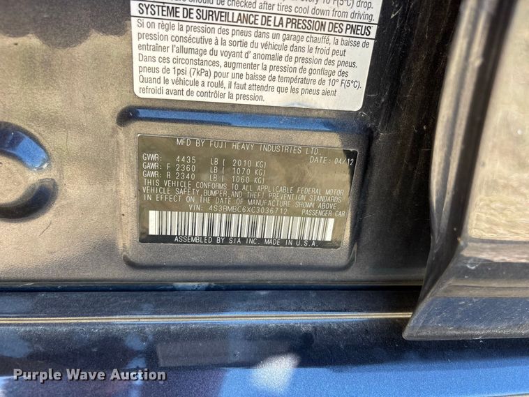 image for item FG0606 2012 Subaru  Legacy 