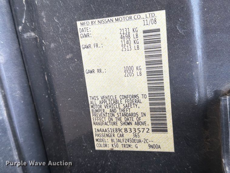 image for item FT6689 2009 Nissan Maxima 