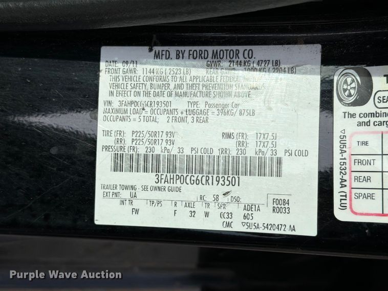 image for item FT6690 2012 Ford Fusion 