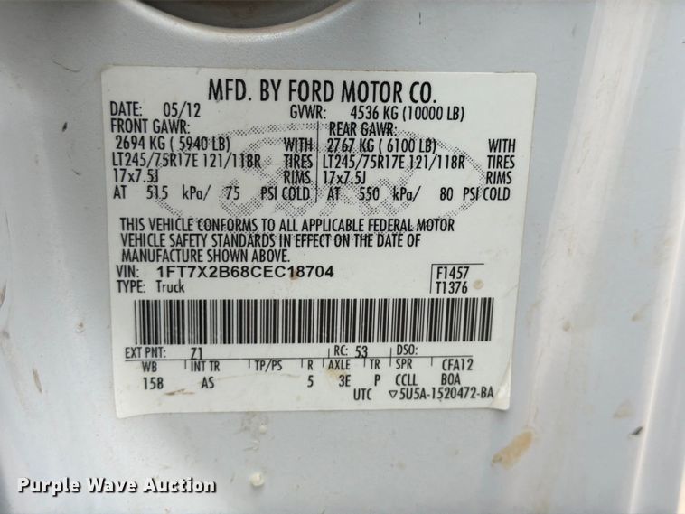 image for item FU4584 2012 Ford F250 Super Duty XL Ext. Cab pickup truck