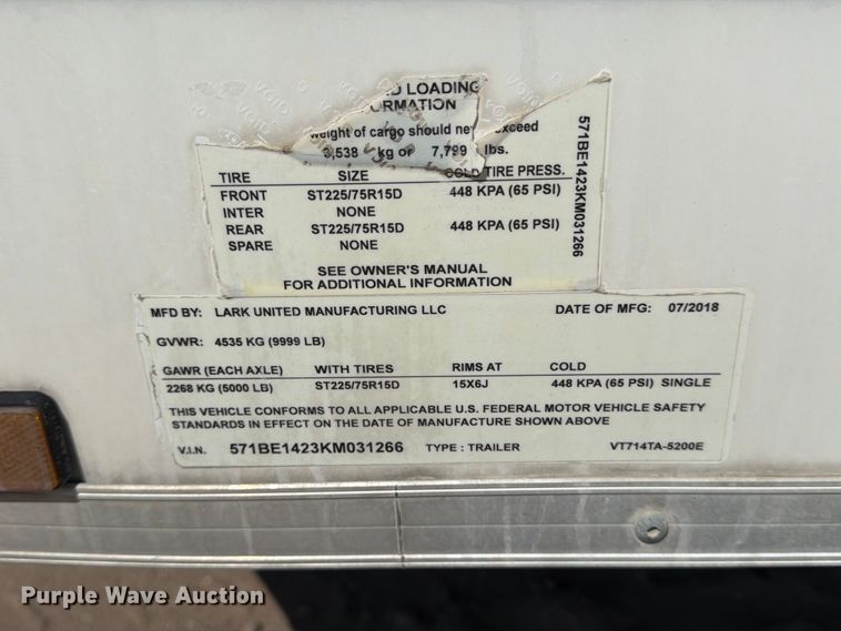 image for item MZ9903 2019 Lark VT714TA-5200E enclosed cargo trailer