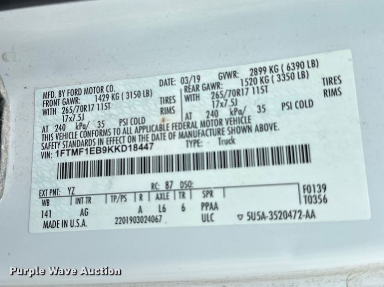 image for item YA3289 2019 Ford F150  pickup truck