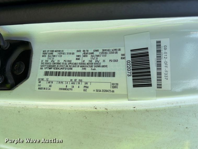 image for item YA3903 2018 Ford F150 pickup truck
