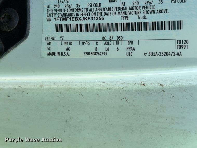 image for item YA3903 2018 Ford F150 pickup truck