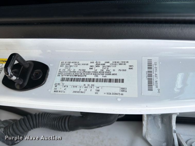 image for item YA4035 2021 Ford F150 Crew Cab pickup truck