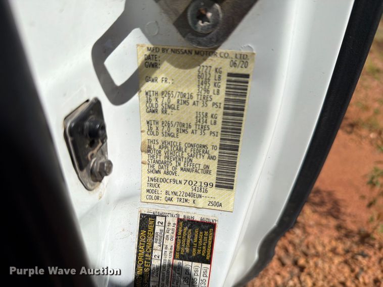 image for item YA4530 2020 Nissan Frontier Ext. Cab pickup truck