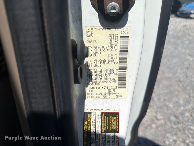 image for item YA4531 2016 Nissan Frontier Ext. Cab pickup truck