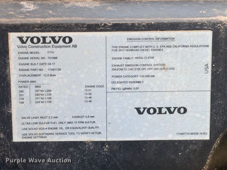 image for item DU1505 2017 Volvo L150H wheel loader