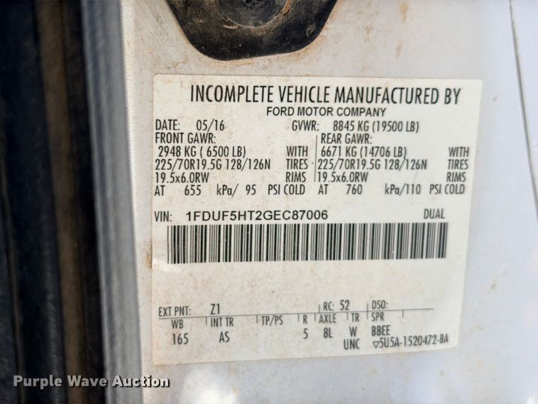 image for item DU1528 2016 Ford F550 bucket truck