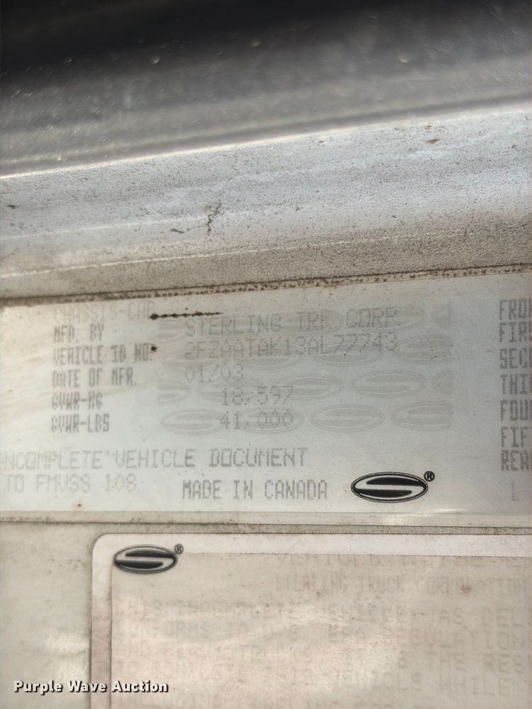 image for item DV7311 2003 Sterling Truck L7500 Series sewer jetter truck