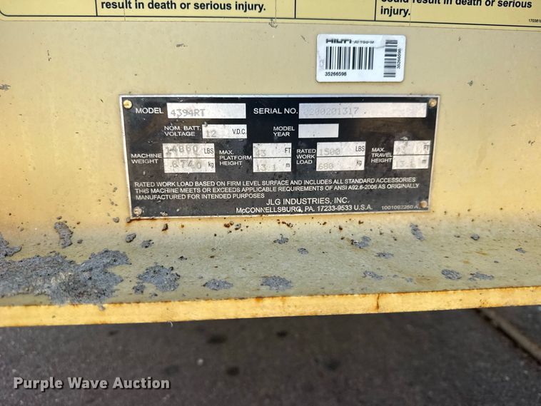 image for item DY3226 JLG 4394RT scissor lift
