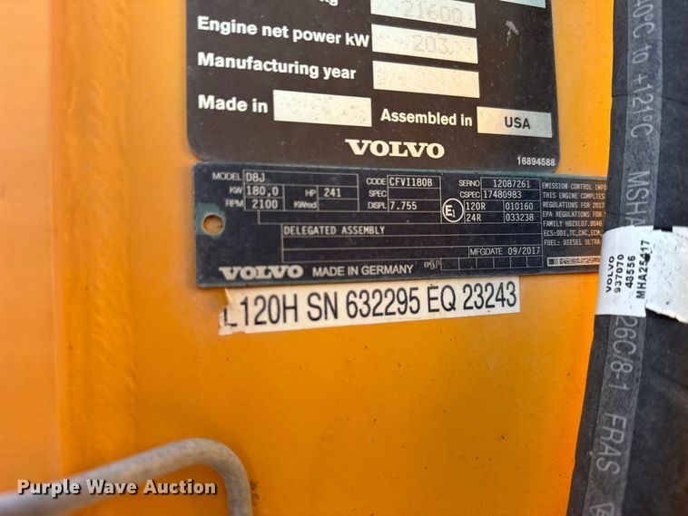 image for item DY3275 2018 Volvo L120H wheel loader