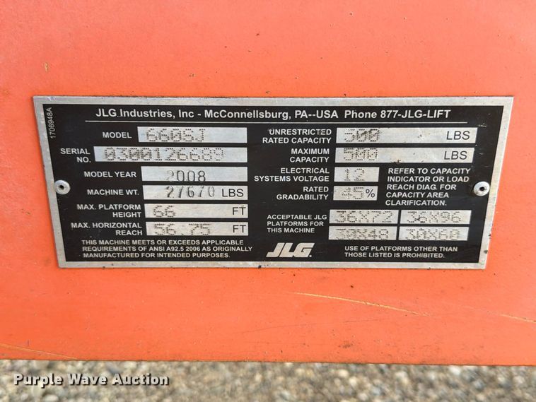 image for item EA0441 2008 JLG 660SJ boom lift