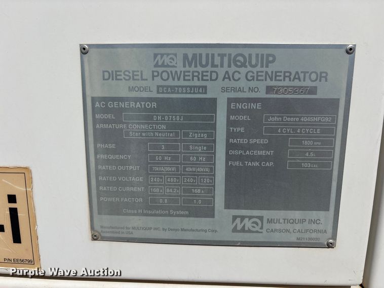 image for item EF6427 (2) MQ Power DCA-70SSJU4I generators