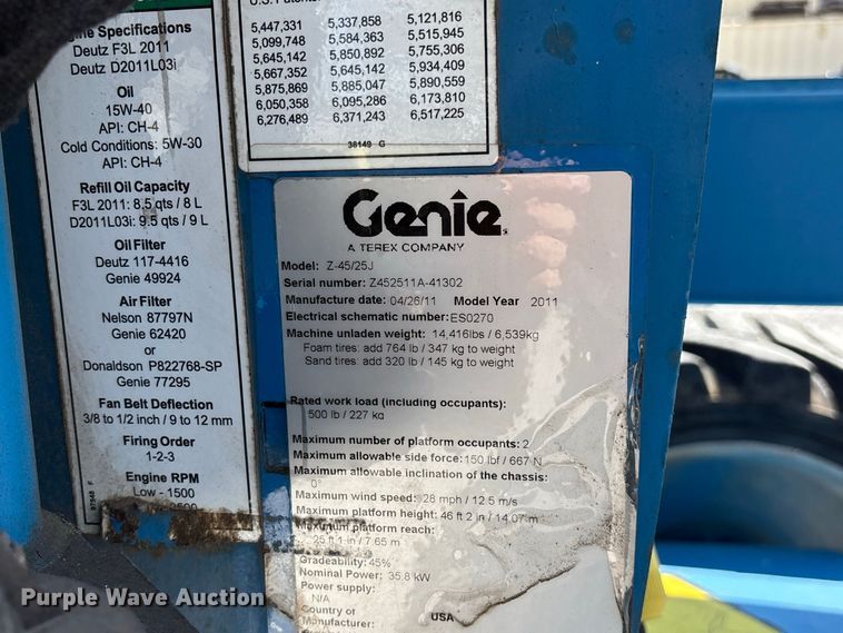 image for item EO4499 2011 Genie Z-45/25J boom lift