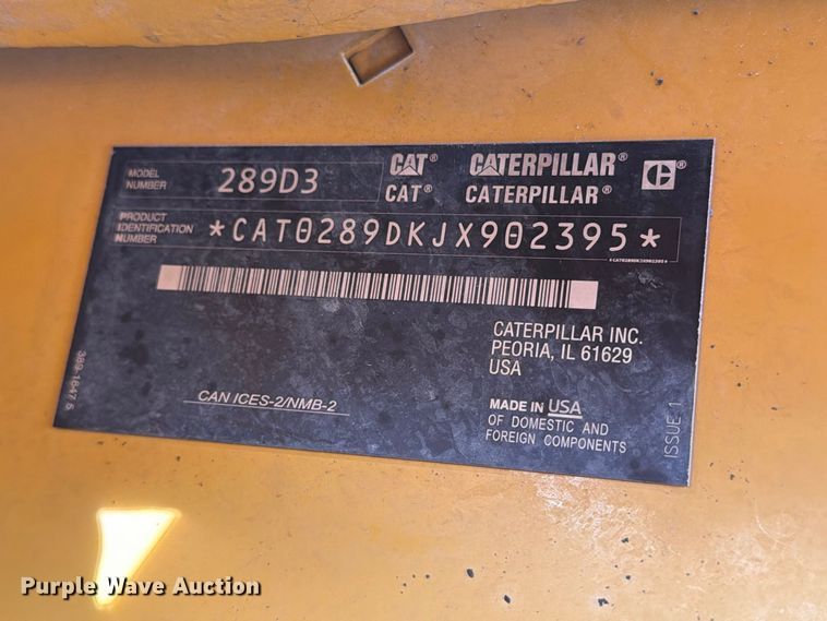 image for item EP7541 2020 Caterpillar 289D3 tracked skid steer loader